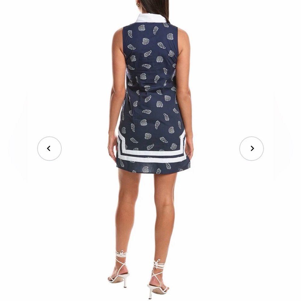 Sail to Sable Seashell Print Signature Mini Caftan Cotton Dress Mini Navy L NWT - Picture 3 of 13
